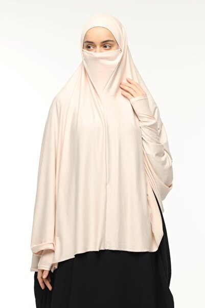 Altobeh Σεντόνι σουφλέ με μανίκια με πέπλο στο επάνω μέρος Practical Hijab Hijab - Nikaplı Prayer Cover Powder Powder
