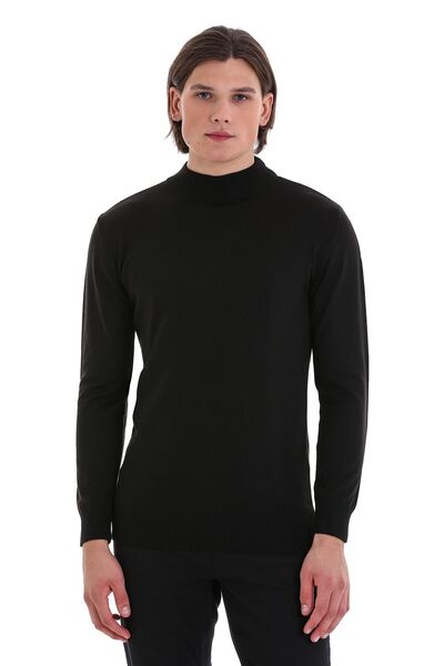 Hatemoğlu Μαύρο πουλόβερ με κανονική εφαρμογή, μασίφ μισό ζιβάγκο, μάλλινο πλ...