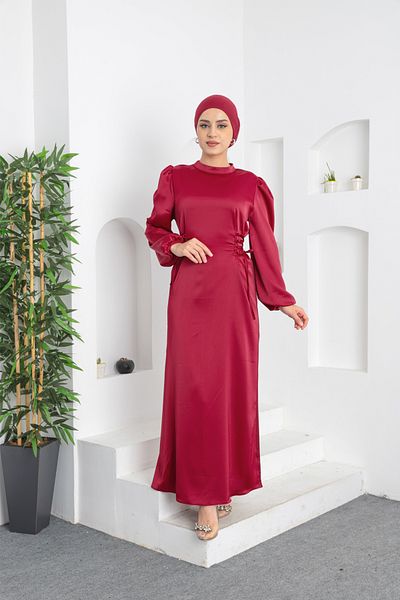 Aranlı tekstil Side Piping Tied Satin Dress