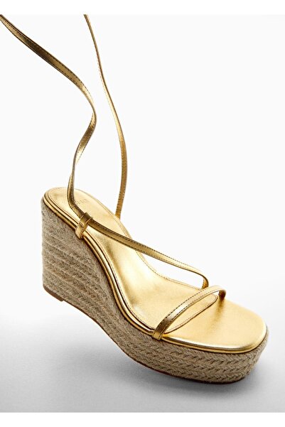 MANGO Woman Banded Metallic Wedge Heel Sandals