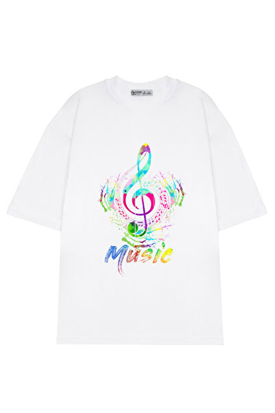 GreenMint تي شيرت للجنسين مقاس كبير غير تقليدي ملون موسيقى تريبل كليف ملاحظة ...