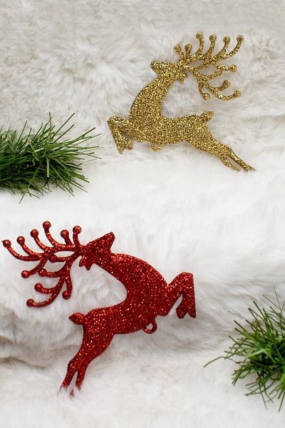 Waldern Set of 2 Glittered Deer Gold-red Christmas Pine Tree Ornament 10cm