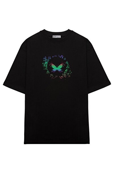 GreenMint تي شيرت على شكل فراشة بملاحظات موسيقية كبيرة الحجم للجنسين_OE1573