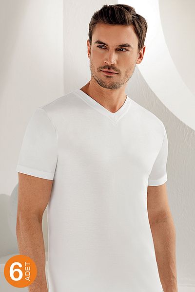 Şahinler Men's White 6-Piece Pack 100% Cotton Undershirt Me008