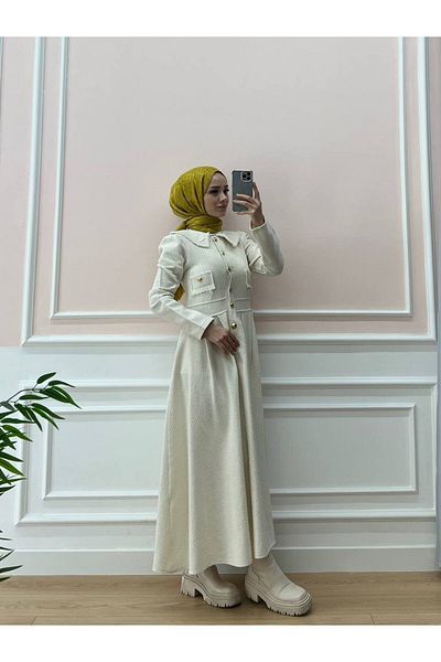 Esre Store Chanel Fabric Hijab Dress Stone