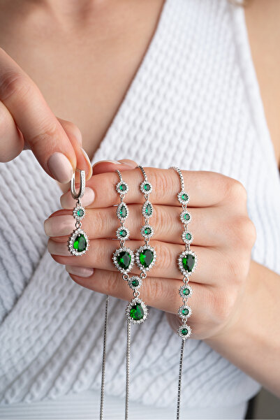 Silvano Jewelry 925 Ayar Gümüş Elmas Montür Takı Seti