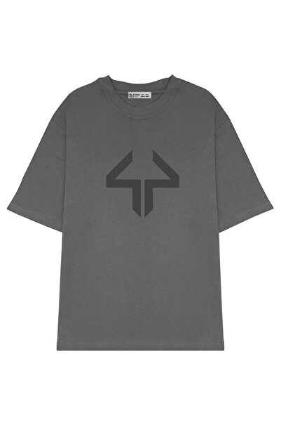 GreenMint قميص بشعار أسود سميك مقاس كبير للجنسين_OE1862