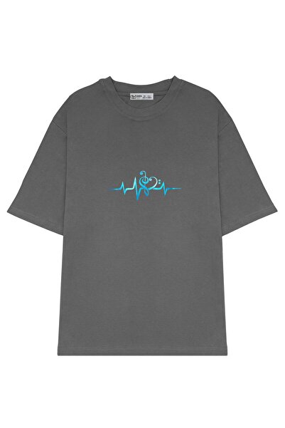 GreenMint تي شيرت موسيقى كبير الحجم للجنسين بقلب نبضات القلب_OE1415
