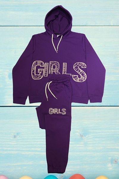 ÇİTA Girls Waiter Boy Hooded Girls Printed Top and Bottom Set PM.2351