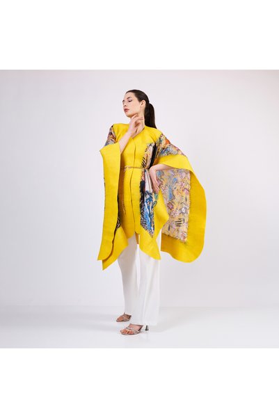 Nomads Felt İpek Keçe Panço | Sarı | Gustav Klimt Lady with Fan | Nomads Felt