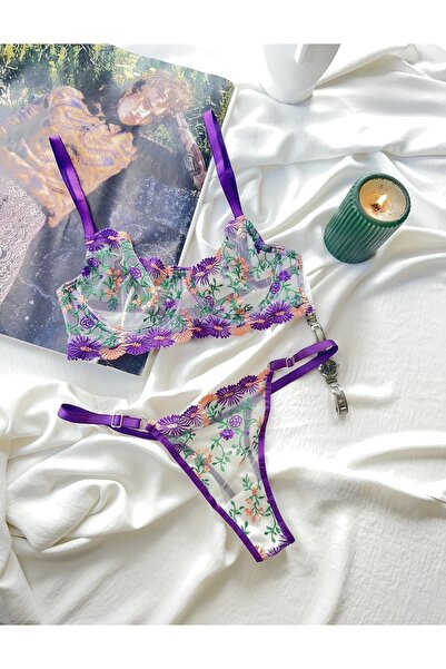 La Madame Leona Purple Bralet Takımı