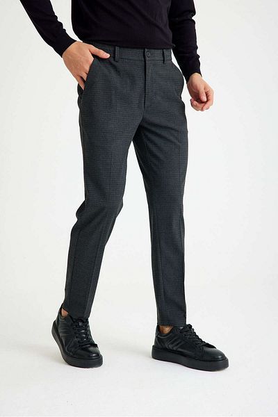 Just Like You Men's Gray Checkered Elastic Waist Side Pocket Trousers
