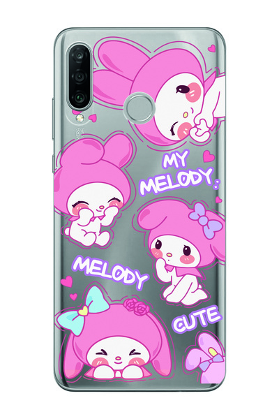 Magic Ring Huawei P30 Lite Uyumlu Melody Kuromi Desenli Şeffaf Telefon Kılıfı