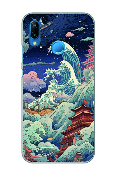 Magic Ring Huawei P20 Lite Uyumlu Kanagawa Dalga Kolaj Desenli Şeffaf Telefon...