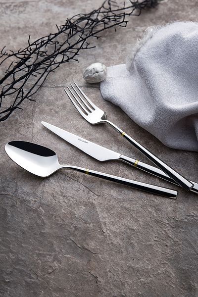 Emsan Prime Penta Gold 84 Piece Fork Spoon Knife Set for 12 Persons Luxury Boxed