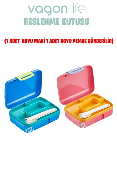 Vagonlife Lunch box with 2 Tiers Fork, Knife and Spoon Set