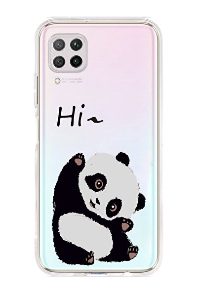 Magic Ring Huawei P40 Lite Uyumlu Sevimli Panda Desenli Şeffaf Telefon Kılıfı