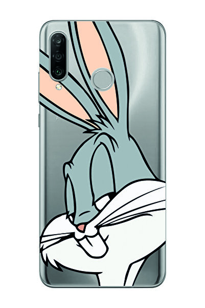 Magic Ring Huawei P30 Lite Uyumlu Bugs Bunny Desenli Şeffaf Telefon Kılıfı