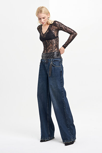 its basic Women's Denim Color Palazzo Fit Boxer Leather Belt Design Denim