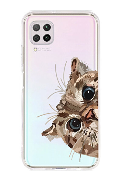 Magic Ring Huawei P40 Lite Uyumlu Tatlı Kedi Desenli Şeffaf Telefon Kılıfı