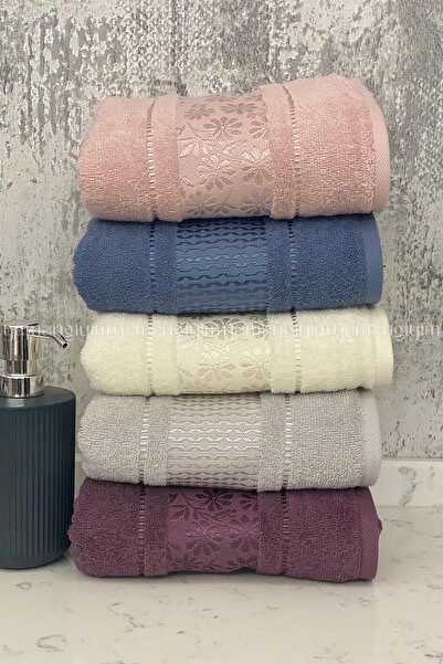 Özdilek Blossom El-yüz Havlusu 5 Adet-gri-mürdüm-krem-pembe-indigo