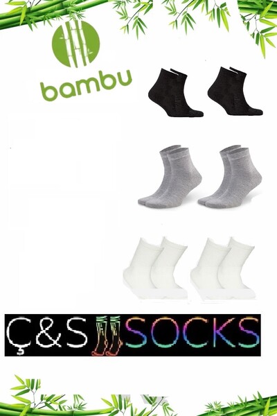 çs socks Kadın 6 Çift Bambu Yarım Konç Siyah Beyaz Gri Çorap (DİKİŞSİZ)