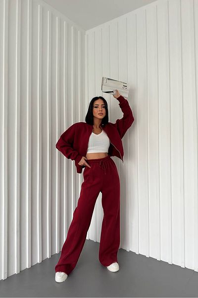 Neşeli Butik Winter Women's Tracksuit Set Nb0022 - Claret Red