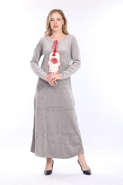 mervemoda Жіноча сіра оксамитова сукня