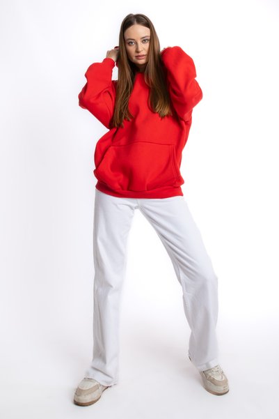 FAUNION Kapşonlu Baskısız Oversize 3 Iplik Şardonlu Unisex Sweatshirt Hoodie