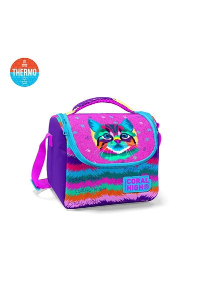 Coral High Cutie de prânz termică cu model de pisică violet roz pentru copii