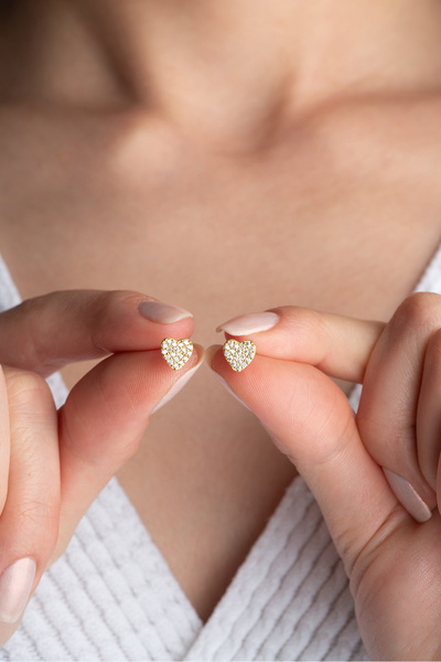 Silvano Jewelry 925 Ayar Gümüş Gold Minik Kalp Küpe