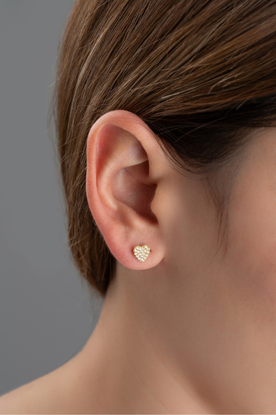 Silvano Jewelry 925 Ayar Gümüş Gold Minik Kalp Küpe