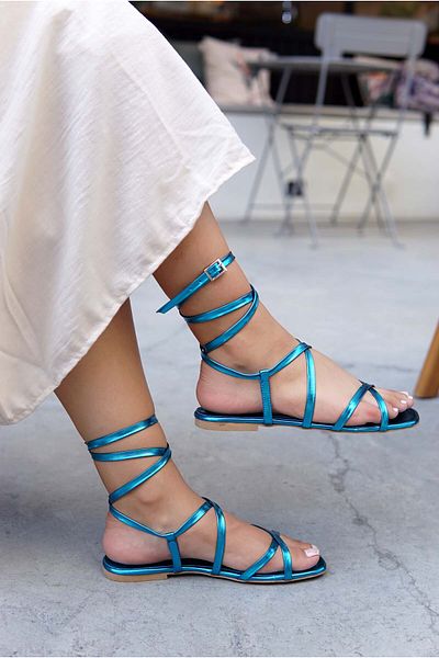 LAMİNTA Zaya Turquoise Laced Women's Sandals