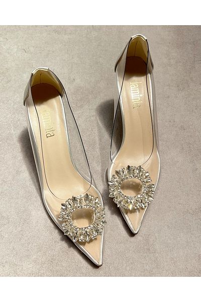 LAMİNTA Pantofi cu toc de damă Mia Silver Transparent Stone