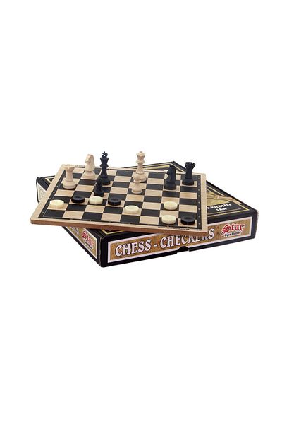 RedroX Star Chess & Checkers Set 30x31 Wooden Board with Special Star and Crescent King, 2 Games in One