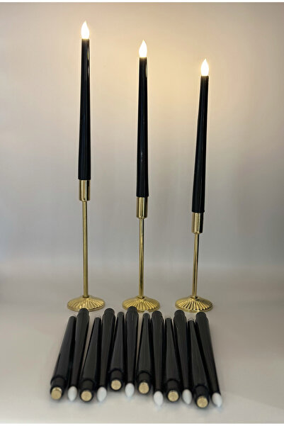 Led Mum 3 ad siyah şamdan led mum boy 32 cm