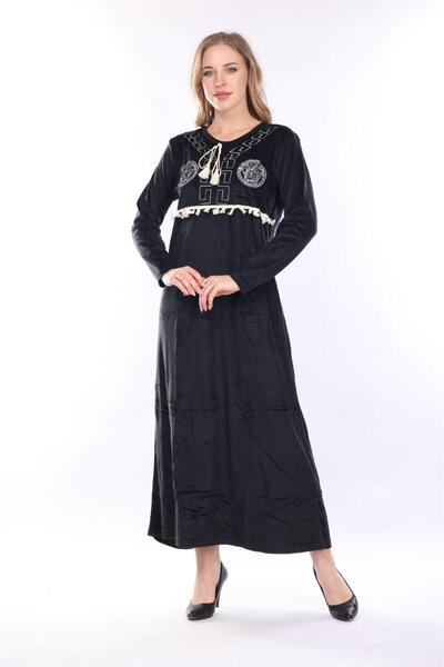 mervemoda Women's Black velvet dress