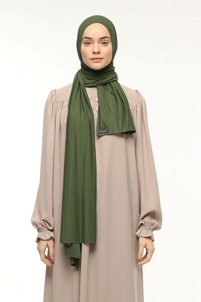Altobeh Hijab Χτενισμένο Βαμβακερό Σάλι Απλό Χακί
