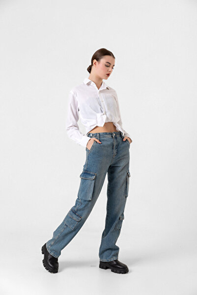 Darkly Jeans Kadın Yüksek Bel Beli ayarlanabilir Kargo Pantolon