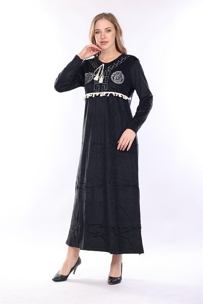 mervemoda Γυναικείο μαύρο βελούδινο φόρεμα