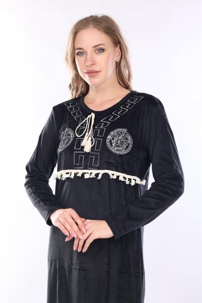 mervemoda Women's Black velvet dress