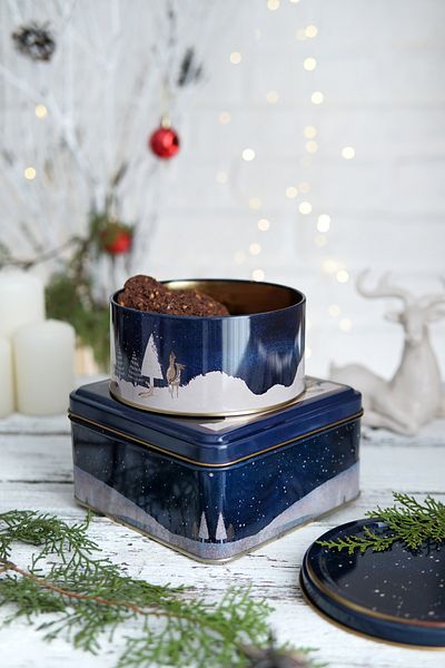 EVLE Set cutie metalică decorativă din 2 piese cu tematică de Anul Nou, Night Deer Erb526t