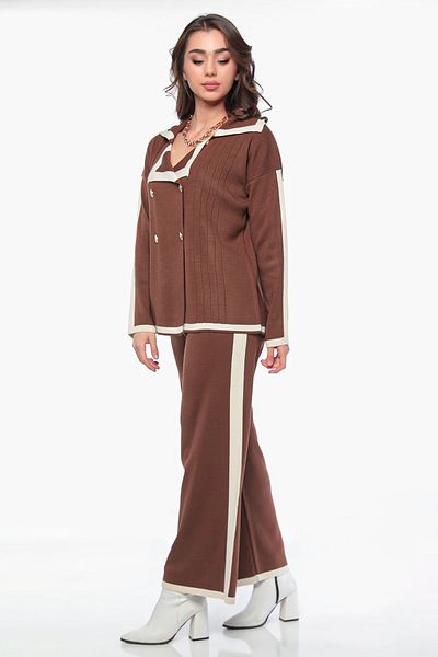 GÜLSELİ Brown Women's 4-Button Knitwear Set