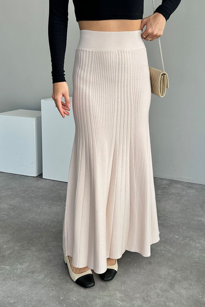 Lupies Women's Cream Ribbed Thick Long Viscose Knitwear Skirt