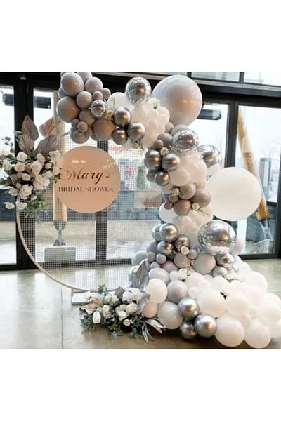 Çemrek Süs Parti Chrome Silver Pastel White And Pastel Gray Balloon Chain 100 Pieces