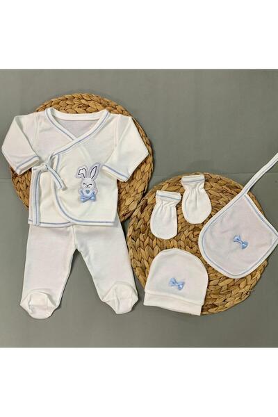 Petite Ponpon Baby طقم خروج من المستشفى مكون من 5 قطع مطرز لحديثي الولادة 0-3...