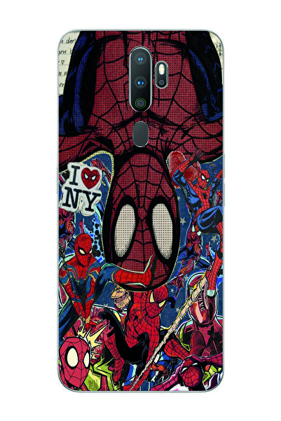 Magic Ring Oppo A5 2020 / A9 2020 Uyumlu Spiderman Kolaj Desenli Şeffaf Telef...