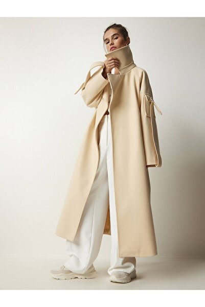 Miss Beyoğlu Дълго палто с колан на яката