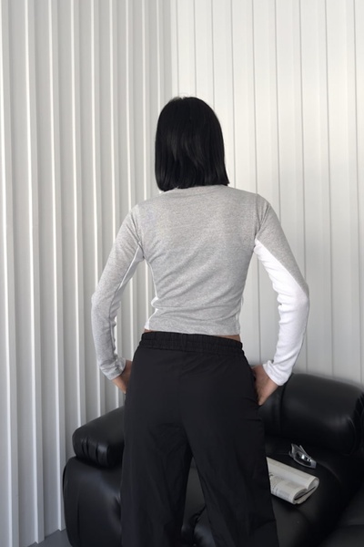 FEMELLE Gray Retro Zipper Crop Blouse