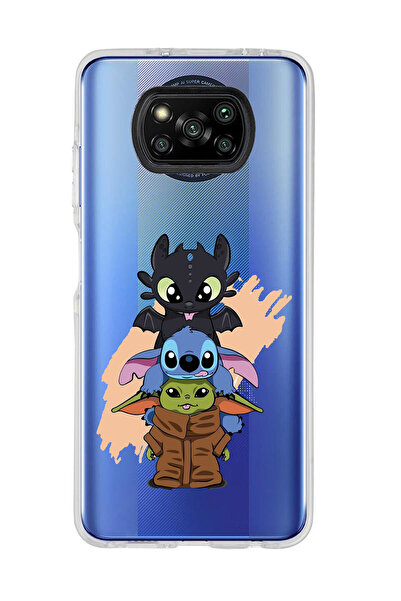 Magic Ring Poco X3 NFC Uyumlu Sevimli Baby Yoda ve Stitch Desenli Şeffaf Tele...